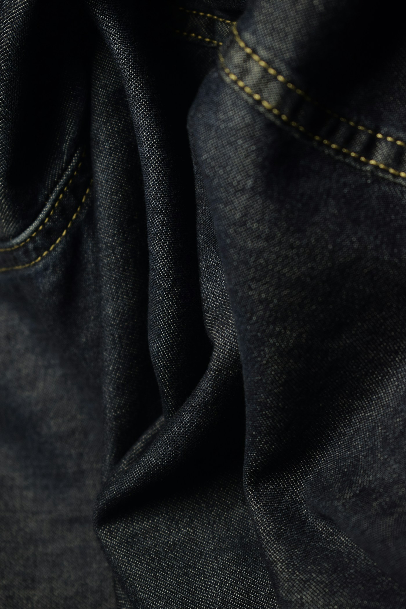 Close view of denim fabric with stitching