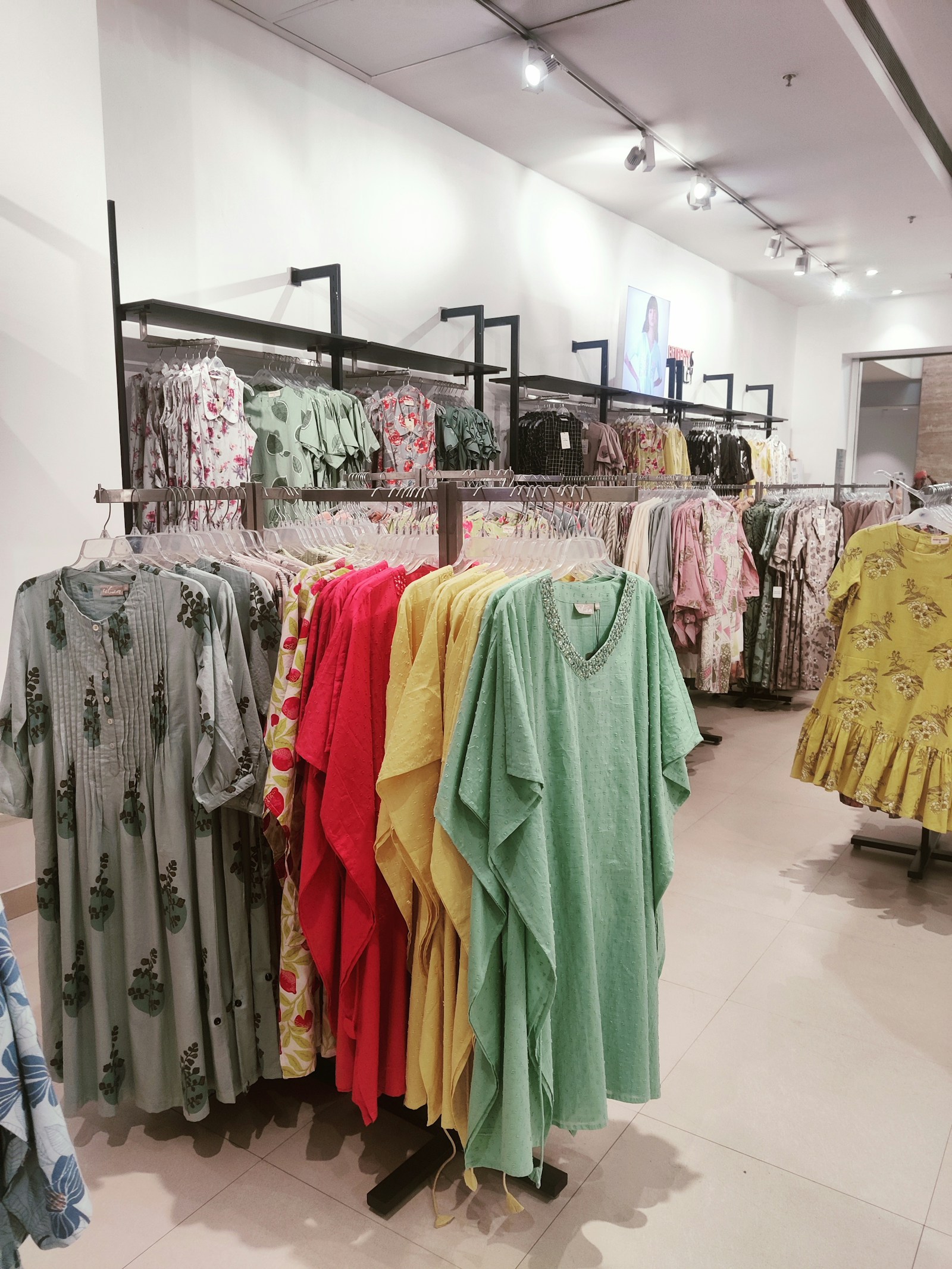 Varied clothing selections arranged in a store